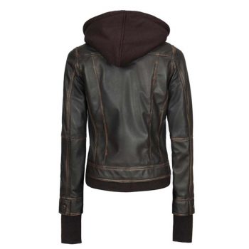 Women's Black Lambskin Leather Bomber Jacket with Hood