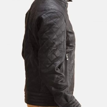 Stylish quilted leather jacket with snap-tab collar