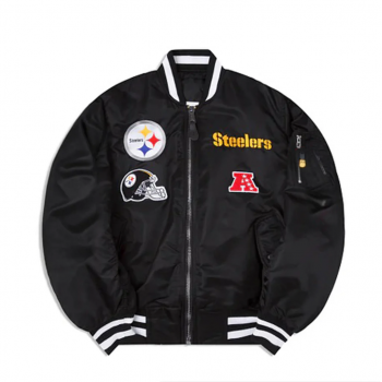 Black Pittsburgh Steelers MA-1 Bomber Jacket