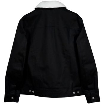 Unisex black denim jacket with soft lining and stylish shearling collar