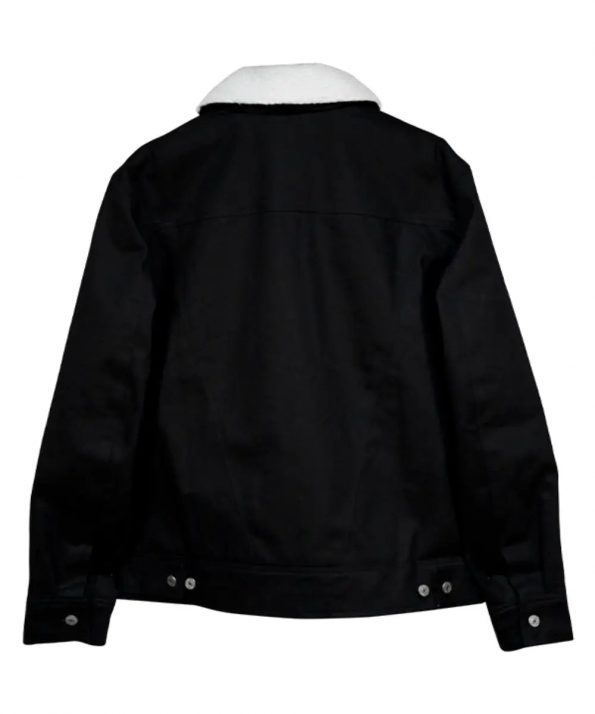 Unisex black denim jacket with soft lining and stylish shearling collar