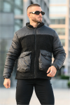 Black sherpa puffer jacket with cozy lining in USA