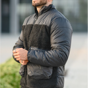Warm black puffer jacket with sherpa collar in USA