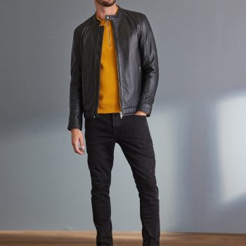 Fashionable Black Leather Jacket with Signature Style in United state market
