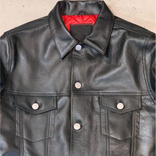 Edgy black slim fit trucker jacket for men in USA