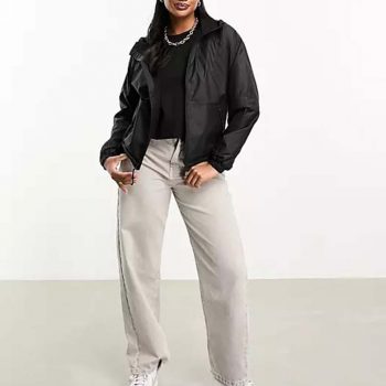 TJS black windbreaker jacket in France style