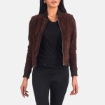 Shop Bliss Brown Suede Bomber Jacket