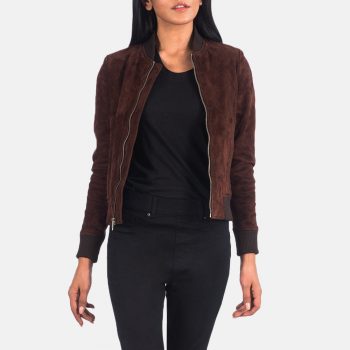 Shop Bliss Brown Suede Bomber Jacket