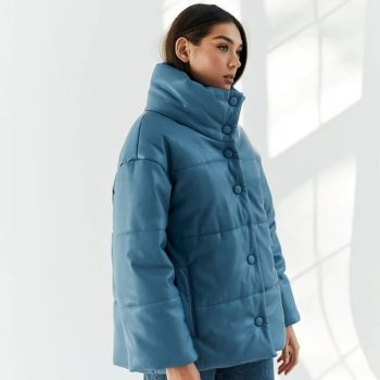 Women's blue winter puffer coat in France style