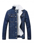Blue Shearling Lined Denim Jacket for Men