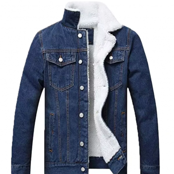 Blue Shearling Lined Denim Jacket for Men