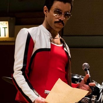 Bohemian Rhapsody Freddie Mercury red and white leather jacket back view in American style