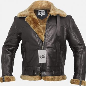 Bomber Ginger Men's Sheepskin Leather Jacket - Front View in USA