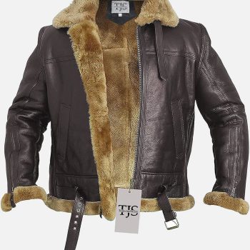 Men's Ginger Sheepskin Leather Bomber Jacket in France style