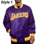 Shop Bomber LA Lakers Purple Satin Jacket
