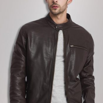 Bomber round collar Stylish Leather Jacket for men