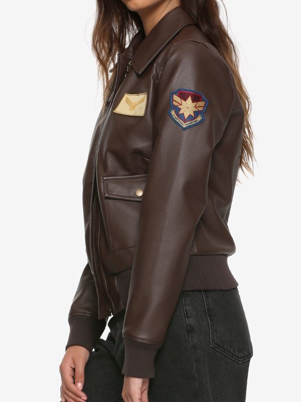 Brie-Larson-Captain-Marvel-Air-Force-Bomber-Jacket Brie Larson in the classic Captain Marvel Flight Bomber in United state market