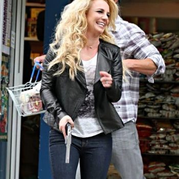 Stylish Black Leather Jacket Inspired by Britney Spears in UK market