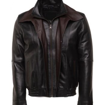 Stylish Aviator Leather Jacket with Spread Collars in Brown and Black in France style