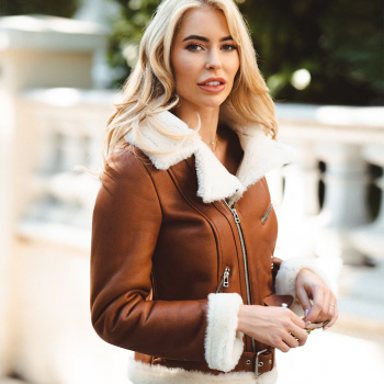 Stylish Aviator Shearling Leather Jacket for Women