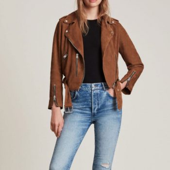 Brown suede leather biker jacket  in USA