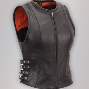 Buckled Zip Front Leather Vest