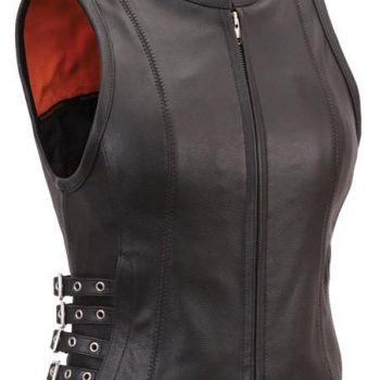 Buckled Zip Front Leather Vest for women in USA