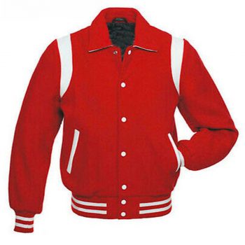 Byron Collar varsity letterman jacket front view in USA