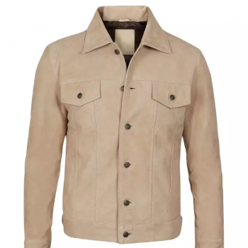 Classic men’s denim trucker jacket in camel tone