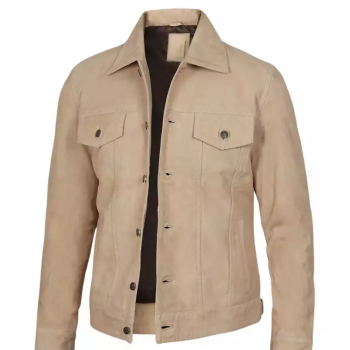 Men’s casual camel brown denim outerwear jacket