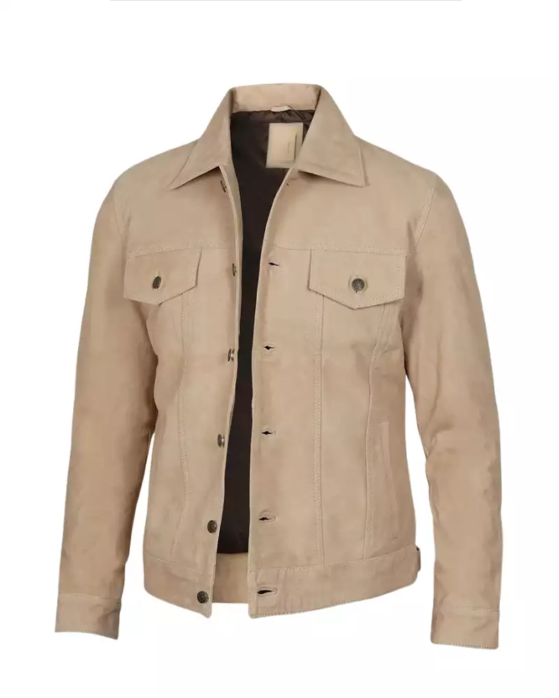 freepik__retouch__64082 Men’s casual camel brown denim outerwear jacket