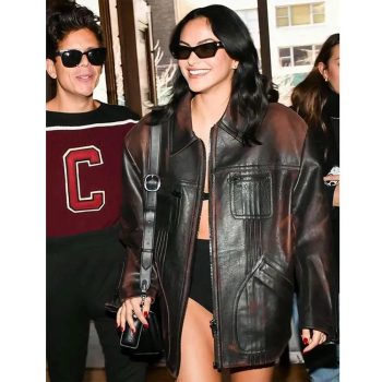 Chic Leather Jacket Inspired by Camila Mendes in NYC