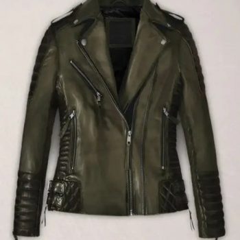 Charlotte Burnt Olive Leather Jacket Front View in USA