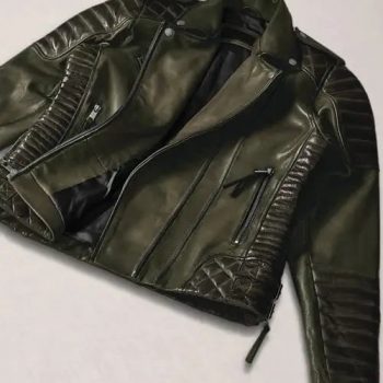 Women's Stylish Burnt Olive Leather Jacket by Charlotte in France style