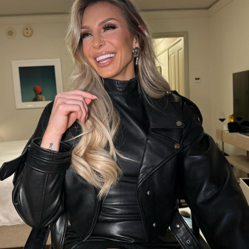Charlotte Flair leather jacket front view in USA