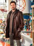 Chic Brown Leather Jacket Worn by Chris Evans in Red One