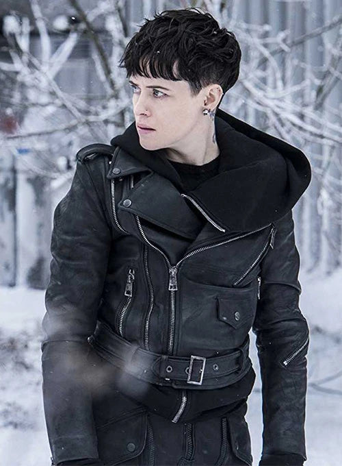 clairefoythegirlinthespiderwebleathjack_1 Chic Leather Jacket Look on Claire Foy in UK market