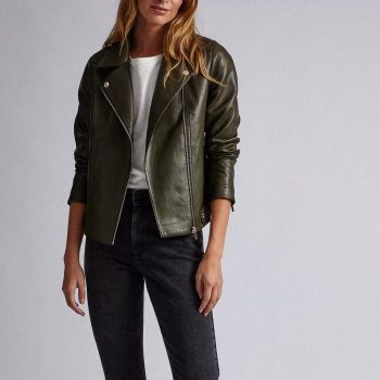 Green color real cow leather jacket for women