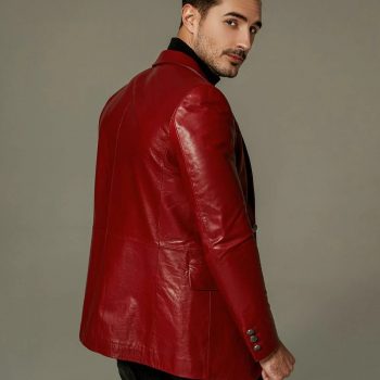 Stylish red color leather blazer