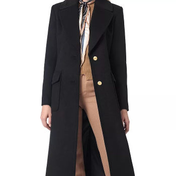Classic tailored wool melton coat with structured fit in USA