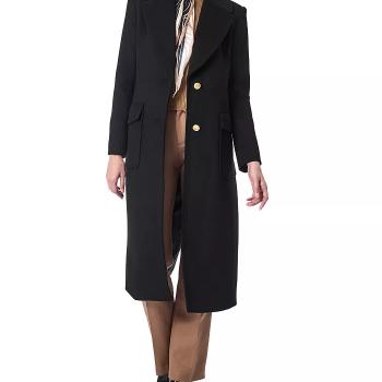 Elegant wool melton coat featuring notch lapel and button closure in USA