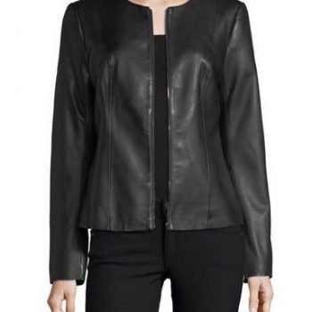 Classic black leather jacket for women in USA