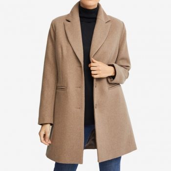 Mid-length wool-blend coat for everyday wear in USA