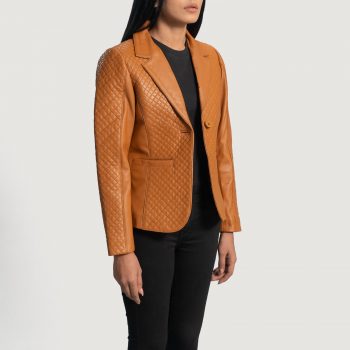TJS Cora brown leather blazer in Fance style