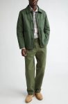 Cotton herringbone button-up jacket with textured finish in USA