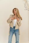 Cropped beige cotton trench coat for women in USA
