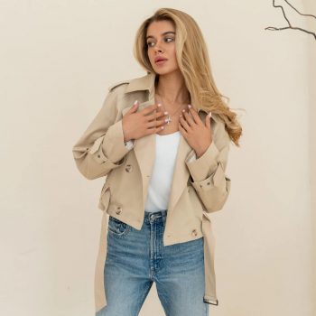Cropped beige cotton trench coat for women in USA