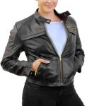Cropped Real Leather Jacket for Women with Gold Zippers  in USA