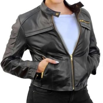 Cropped Real Leather Jacket for Women with Gold Zippers  in USA