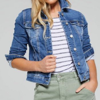 dark blue women trucker denim jacket